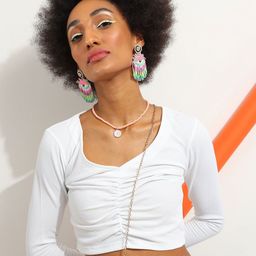 Veni Vidi Vici V-Neck Ruched Fitted Crop Top-image-101