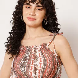 Shopping Queen Ethnic Motifs Printed Blouson Crop Top-image-64