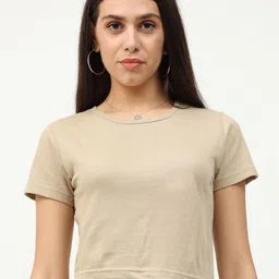 Fleximaa Women Pack of 2 Beige & Olive Green Half Sleeve Crop Pure Cotton Top-image-10