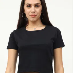 Fleximaa Pack of 2 Black & Yellow Round Neck Crop Pure Cotton Top-image-10