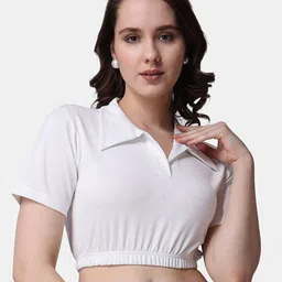 Popwings Shirt Collar Blouson Crop Top-26
