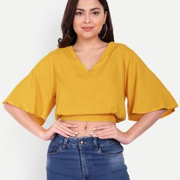 HANUMNTRA Flared Sleeves Blouson Crop Top-image-61