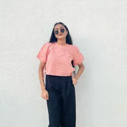 ONLY Pink & White Checked Crop Top-image-64