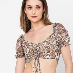 VASTRADO Animal Printed Puff Sleeves Fitted Crop Top-image-87
