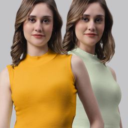 FBAR Pack Of 2 High Neck Cotton Fitted Tops-image-81