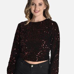 StyFun Embellished Velvet Crop Top-image-99