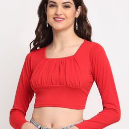 Sugathari Red Crepe Crop Top-22