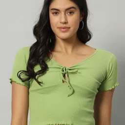 Chemistry Tie-Up Neck Georgette Fitted Crop Top-picture-46
