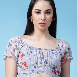 Oomph! Floral Printed Georgette Crop Top With Back Tie-ups-image-52