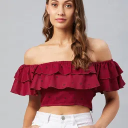 CHIMPAAANZEE Maroon Off-Shoulder Crop Top-picture-26