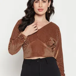Madame Tan Vertical Stripes Extended Sleeves Crop Top-picture-31