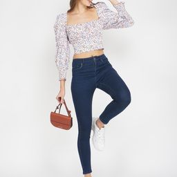 Oxolloxo Multi Floral Smocked Puff Sleeves Crop Top-image-47
