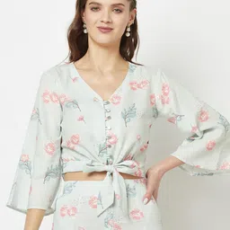 Crimsoune Club Floral Printed Flared Sleeve Crop Top-picture-11