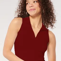 BAESD Sleeveless V-Neck Ribbed Fitted Crop Top-image-64