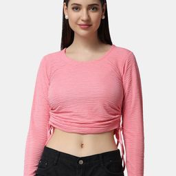 Popwings Self Design Ruched Crop Top-image-9
