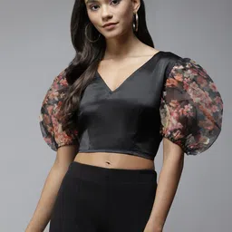 PANIT Floral Print Satin Crop Top-16