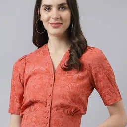 Latin Quarters Floral Printed Shirt Style Gathered Crop Top-picture-27
