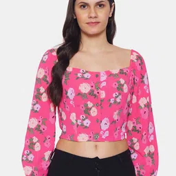 IX IMPRESSION Pink Floral Regular Crop Top-image-78