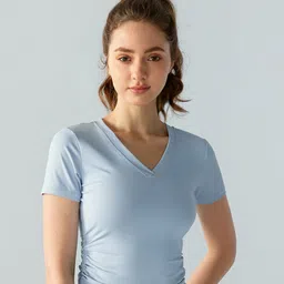 JC Collection V-Neck Ruched Fitted Sports Top-image-69