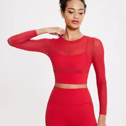JC Collection Semi Sheer Fitted Crop Sports Top-image-2