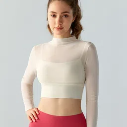 JC Collection High Neck Sheer Crop Fitted Sports Top-image-53
