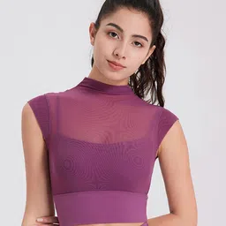 JC Collection High Neck Sheer Fitted Crop Sports Top-image-51