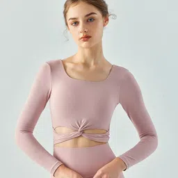 JC Collection Scoop Neck Twisted Fitted Crop Sports Top-picture-35