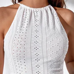 Stylecast X Slyck Self Design Halter Neck Sleeveless Crop Styled Back Top-picture-9