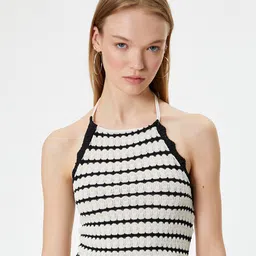 Koton Self Design Striped Halter Neck Sleeveless Crop Top-image-70
