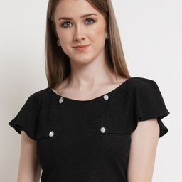 Popwings Women Black Round Neck Flared Sleeves Crop Top-image-87