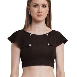 Popwings Women Brown Solid Round Neck Crop Top-33