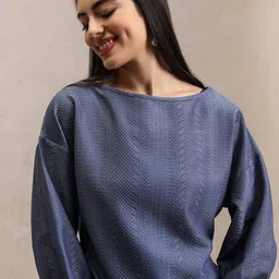 Tokyo Talkies Self Design Drop Shoulder Crop Top-image-11