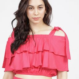 Tokyo Talkies Pink Shoulder Straps Bardot Crop Top-image-74