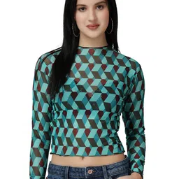 Popwings Geometric Printed Net Crop Top-picture-20