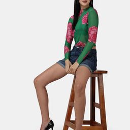 Popwings Women Print Halter Neck Net Crop Top-picture-13