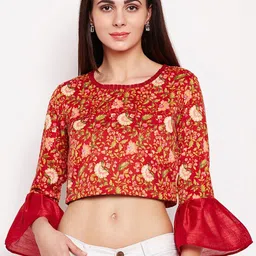 Be Indi Women Red Floral Print Pure Cotton Crop Top-image-26