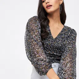 Kibo Print Chiffon Wrap Crop Top-image-0