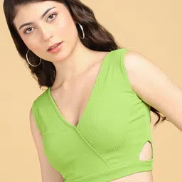 Popwings Self Design V Neck Crop Top-picture-12
