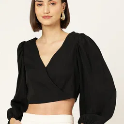 Sleek Italia V-Neck Puff Sleeves Regular Crop Top-picture-11