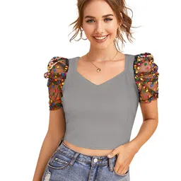 Sanwariya Silk Sweetheart Neck Puff Sleeve Fitted Crop Top-image-91