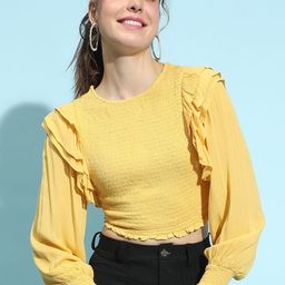 Oxolloxo Bishop Sleeves Ruffles Crop Top-image-5
