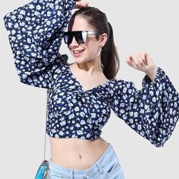 Freehand by The Indian Garage Co Floral Print Blouson Crop Top-image-83