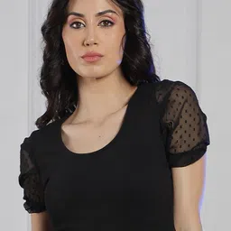 NEUDIS Round Neck Puff Sleeves Blouson Crop Top-image-49