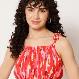 Shopping Queen Abstract Printed Blouson Crop Top-image-65
