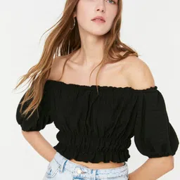 Trendyol Off-Shoulder Puff Sleeve Bardot Crop Top-picture-51