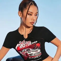 Stylecast X Slyck Graphic Printed Cut Out Detail Fitted Crop Top-picture-36