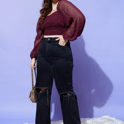 Berrylush Curve Plus Size Georgette Blouson Crop Top-image-32