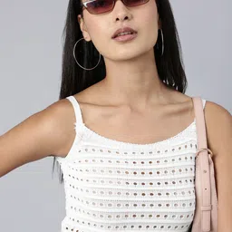 SHOWOFF Self Design Shoulder Straps Crop Top-picture-4