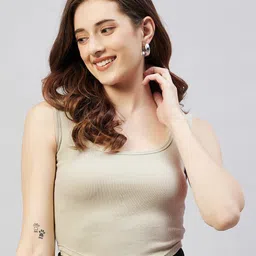 Blinkin Women Beige Ribbed Crop Top-picture-26