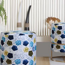 Shadowkart White & Blue Abstract Printed Wooden Pouffes Sitting Mudda Ottomans-6
